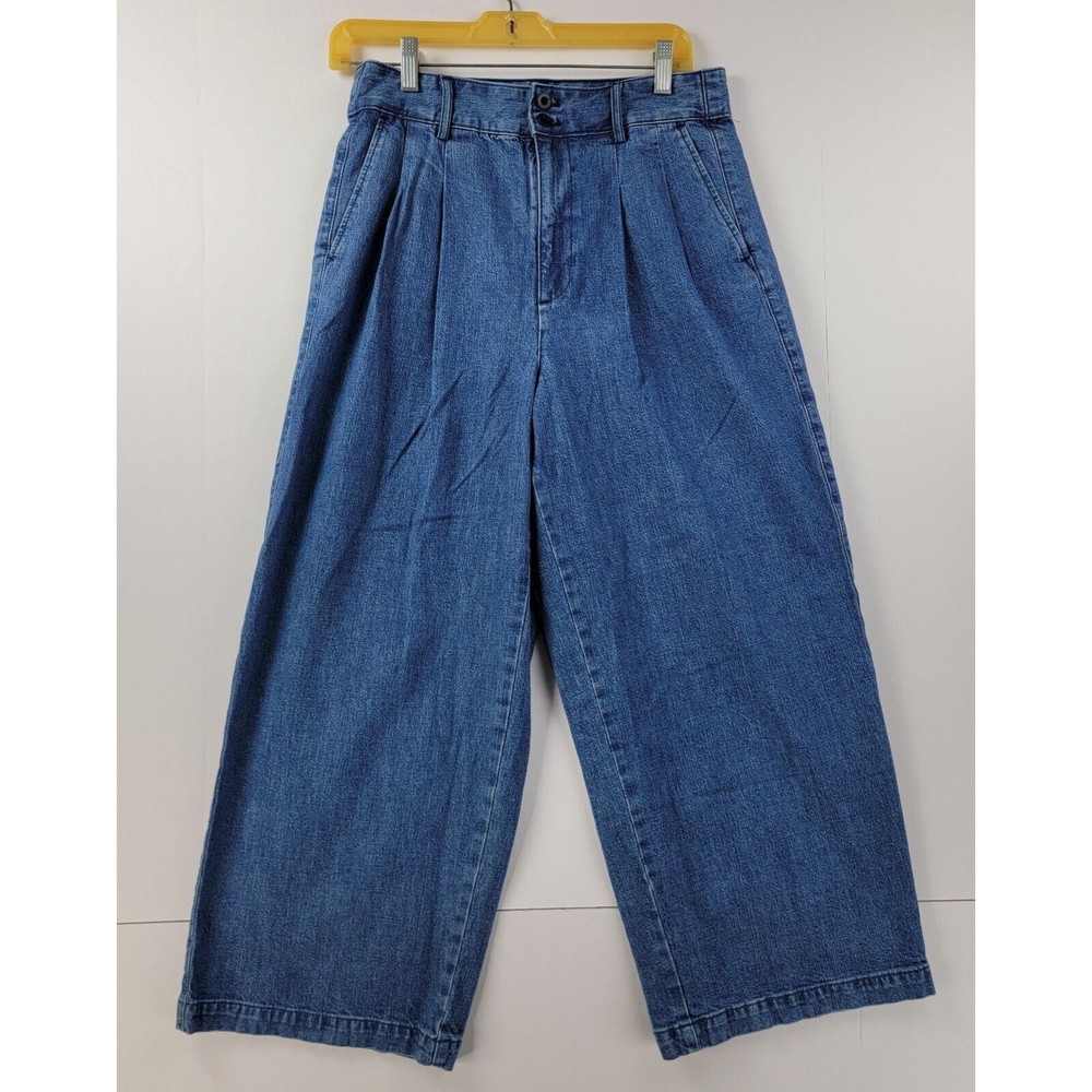 Madewell Jeans Womens 4 Pleated High Rise Lightweight Wide-Leg Cropped Pockets